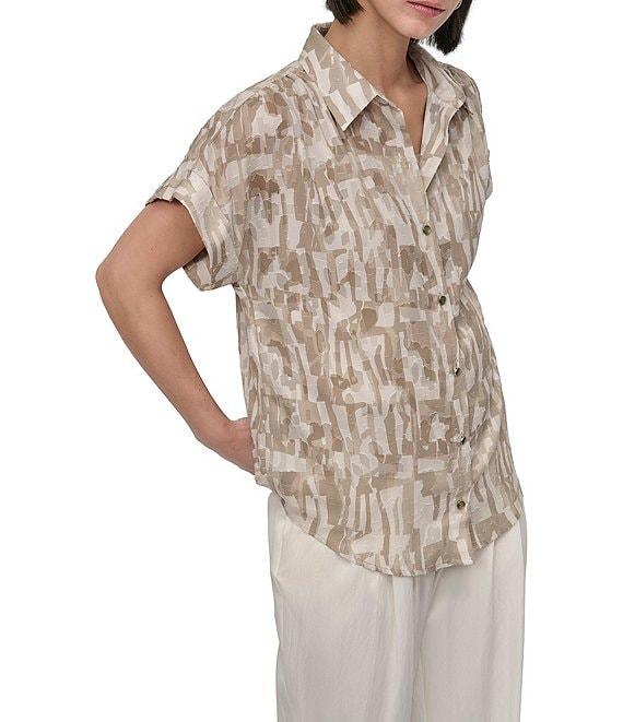 DKNY by Donna Karan Burnout Short Sleeve Button Front Shirt Product Image