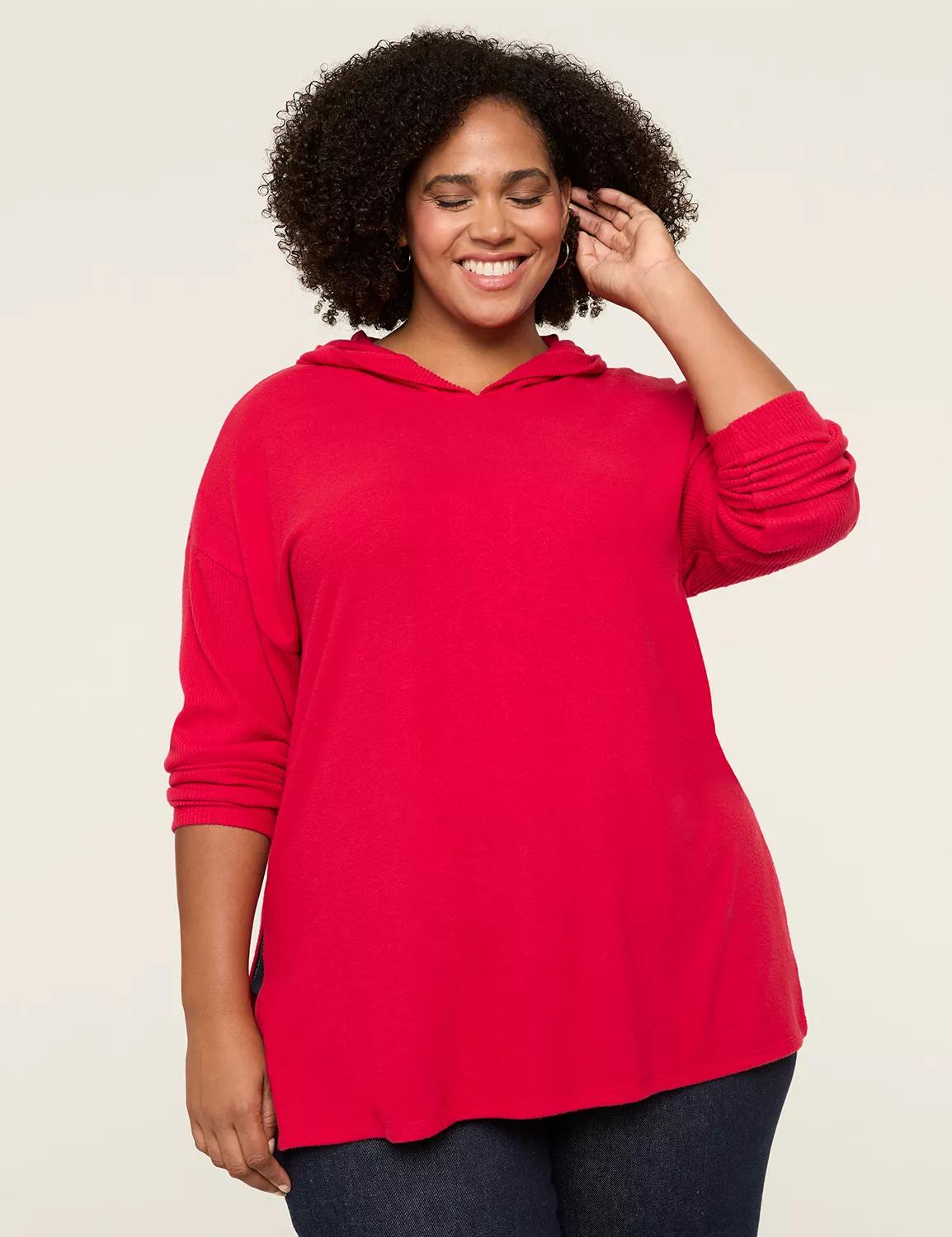 Cozy Rib-Mix Long-Sleeve Hoodie Tunic Product Image