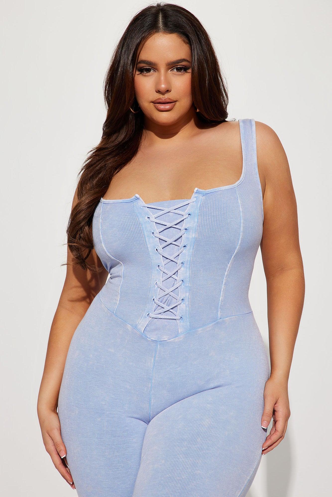Tie Me Right Ribbed Jumpsuit - Blue Product Image