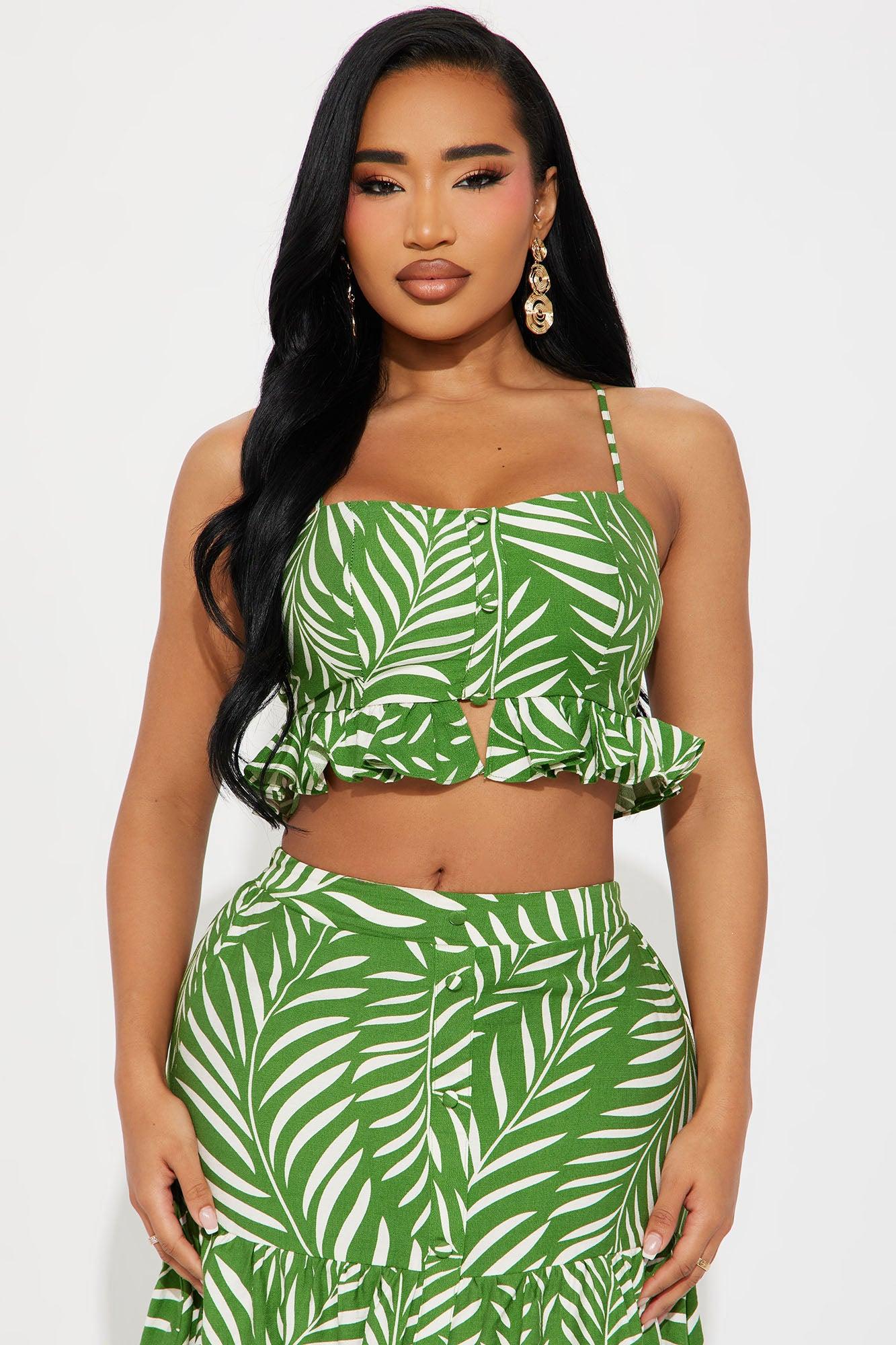 Samara Tiered Maxi Skirt Set - Green/combo Product Image
