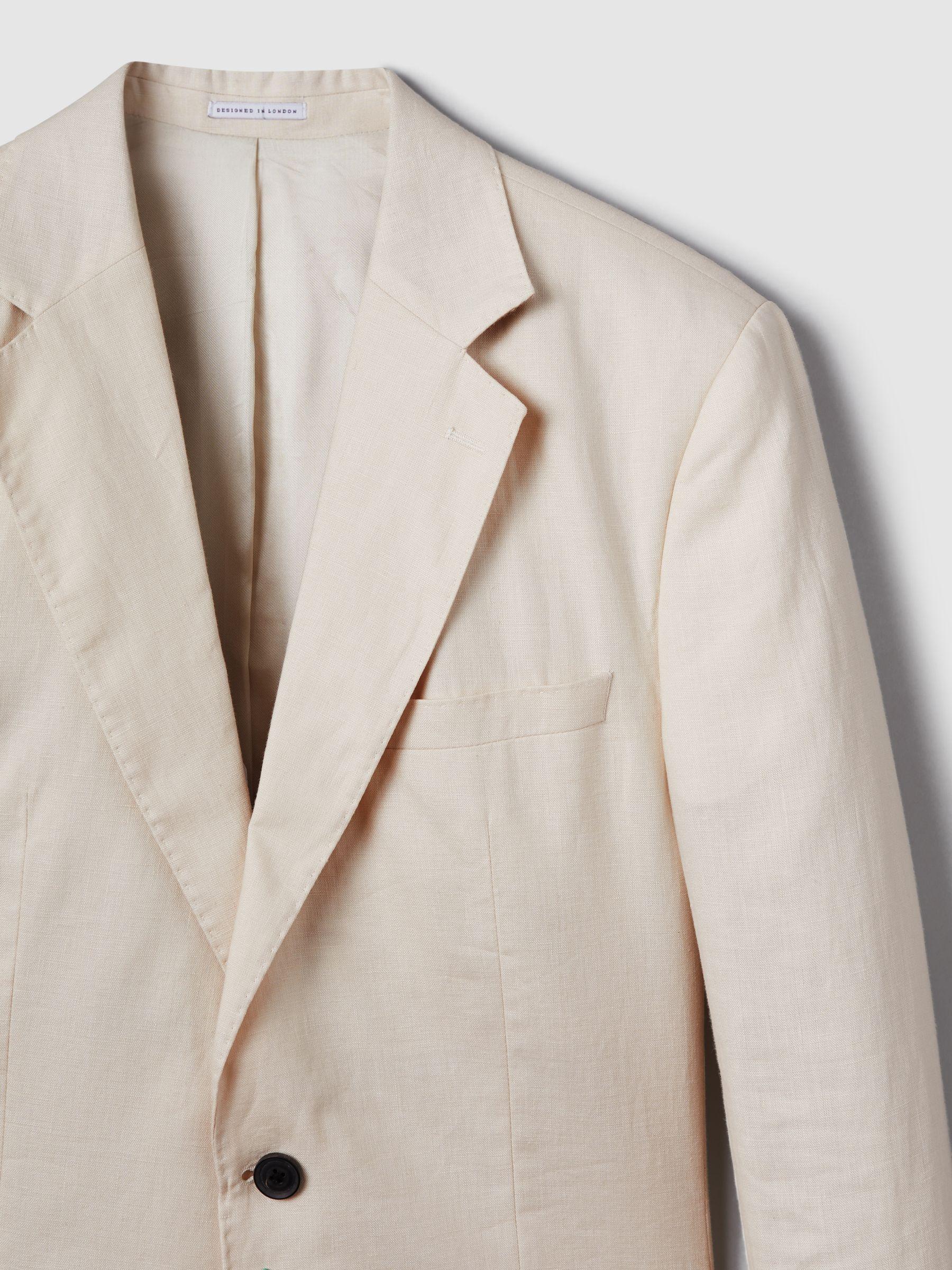 Slim Fit Single Breasted Linen Blazer in Stone Product Image