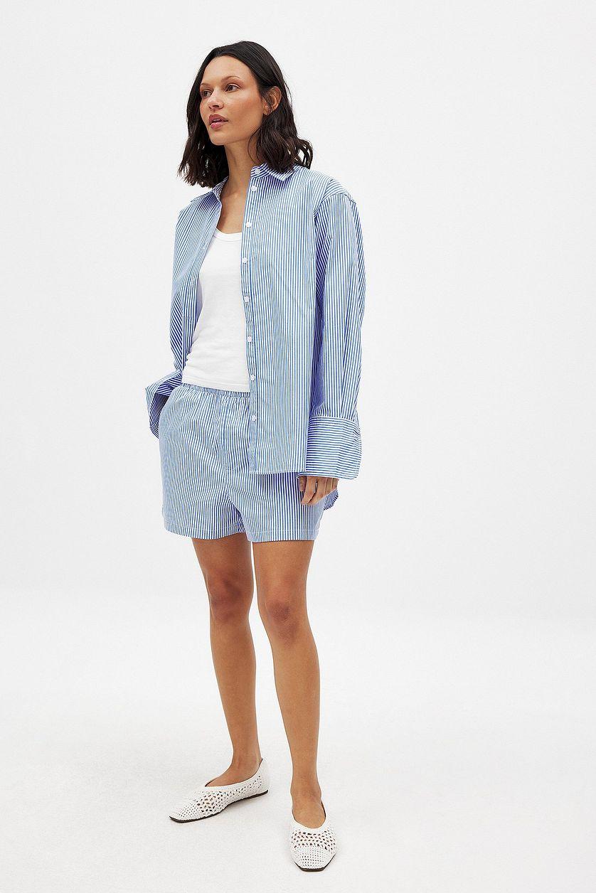 Striped Elastic Waist Cotton Shorts Product Image