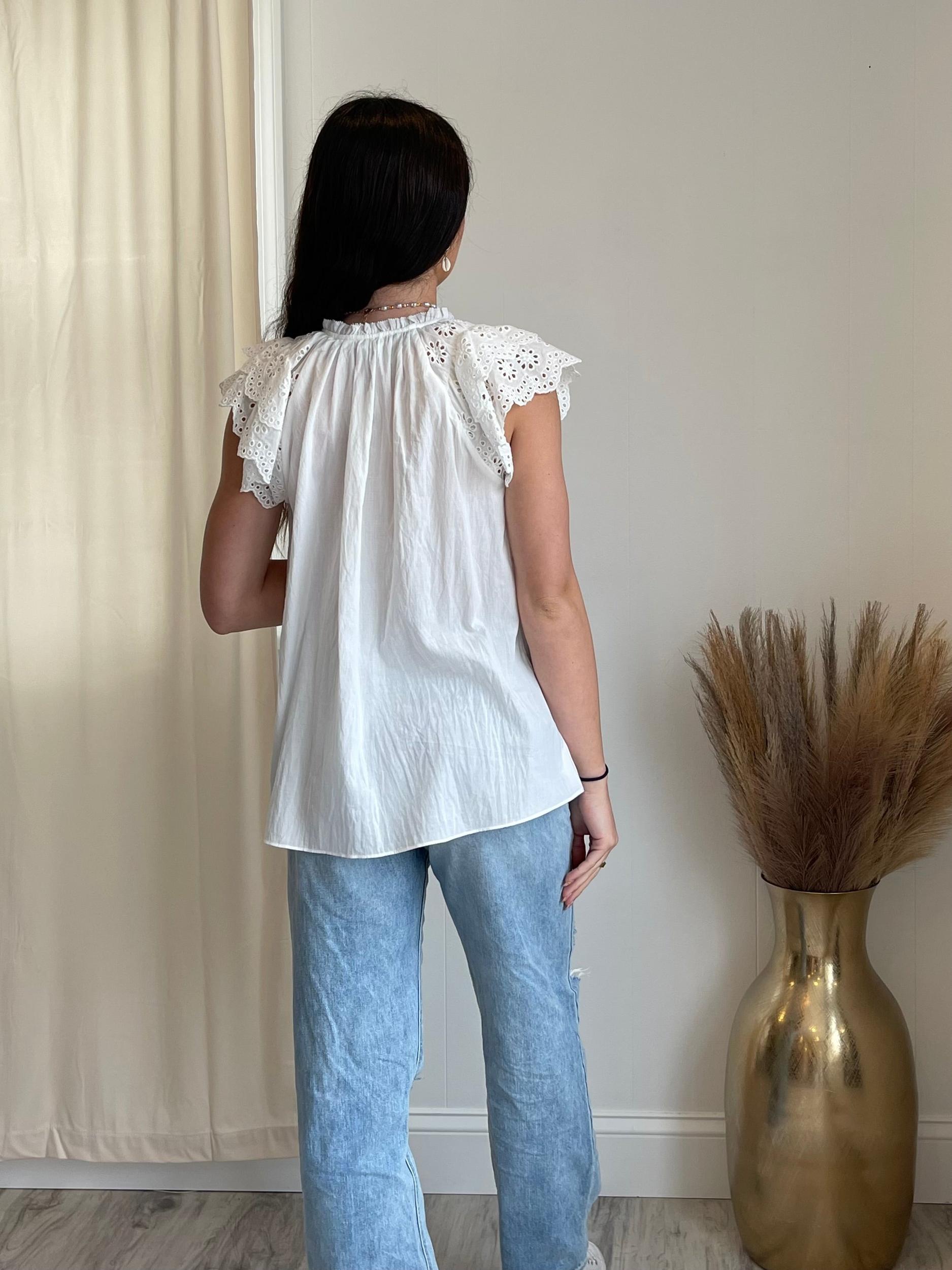 FINAL SALE Marina Eyelet Ruffle Sleeve Top Product Image