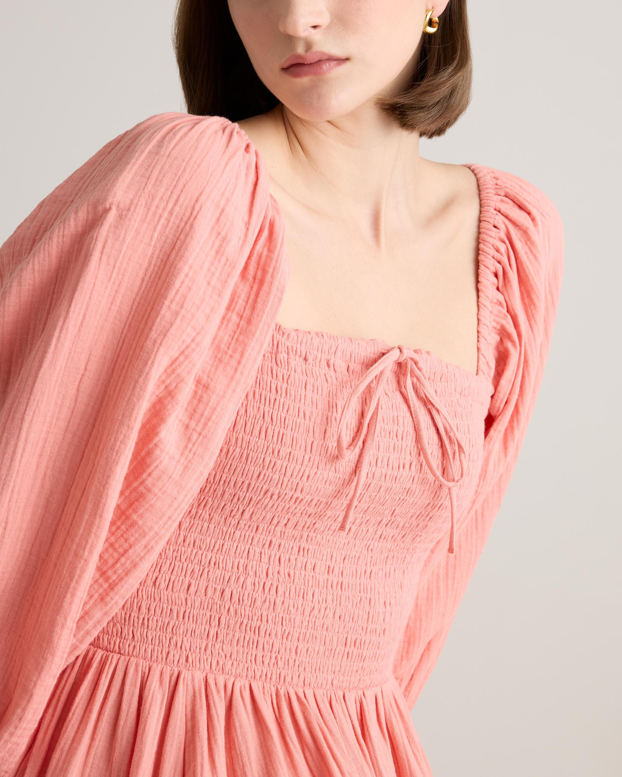 Quince | Women's Gauze Smocked Square Neck Midi Dress Organic Cotton Product Image