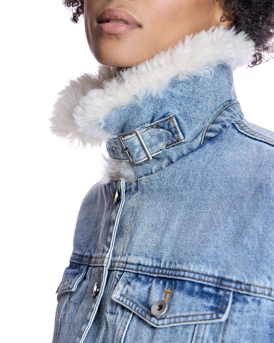 Julia & Stella by Maximilian Fur-Trimmed Denim Jacket-Maximilian Product Image