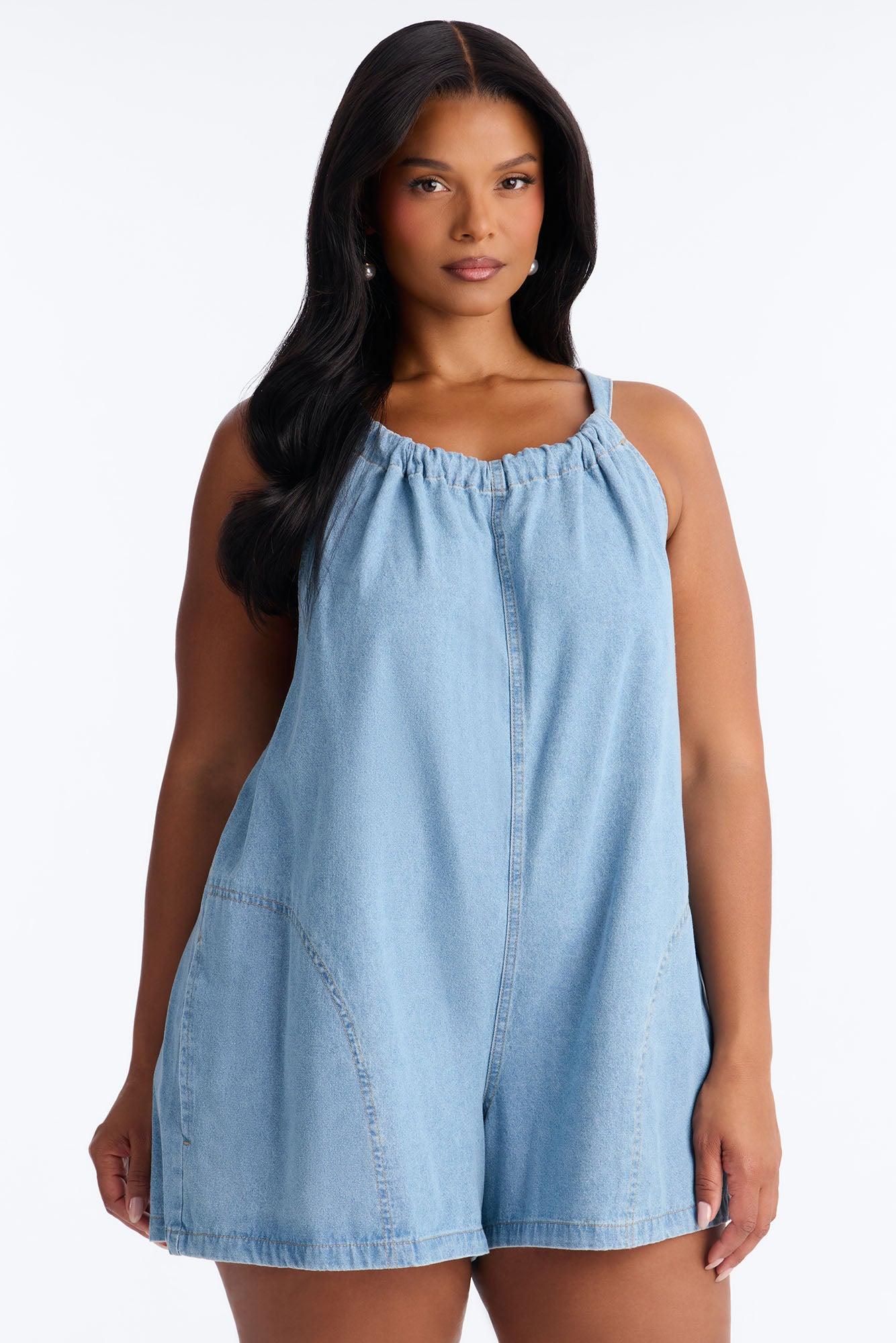 Katya Denim Tie Back Romper - Light Wash Female Product Image