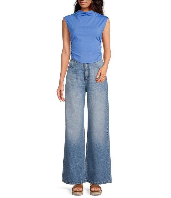 Gianni Bini Knit Mock Neck Cap Sleeve Crop Top Product Image