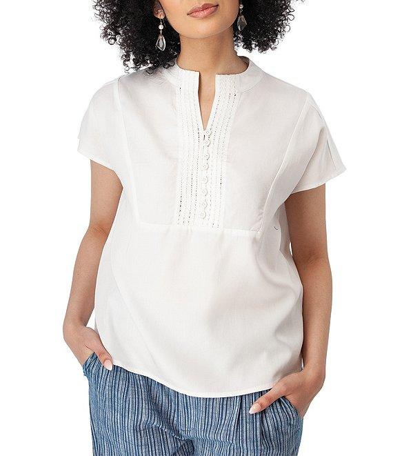 Aventura Margot Solid Woven Twill Mandarin Collar Top Product Image