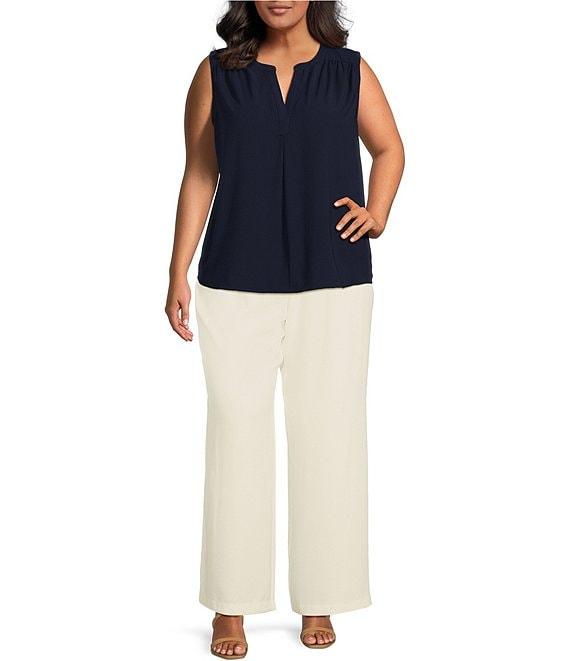 Skies Are Blue Plus Size Split Neck Sleeveless Blouse Product Image