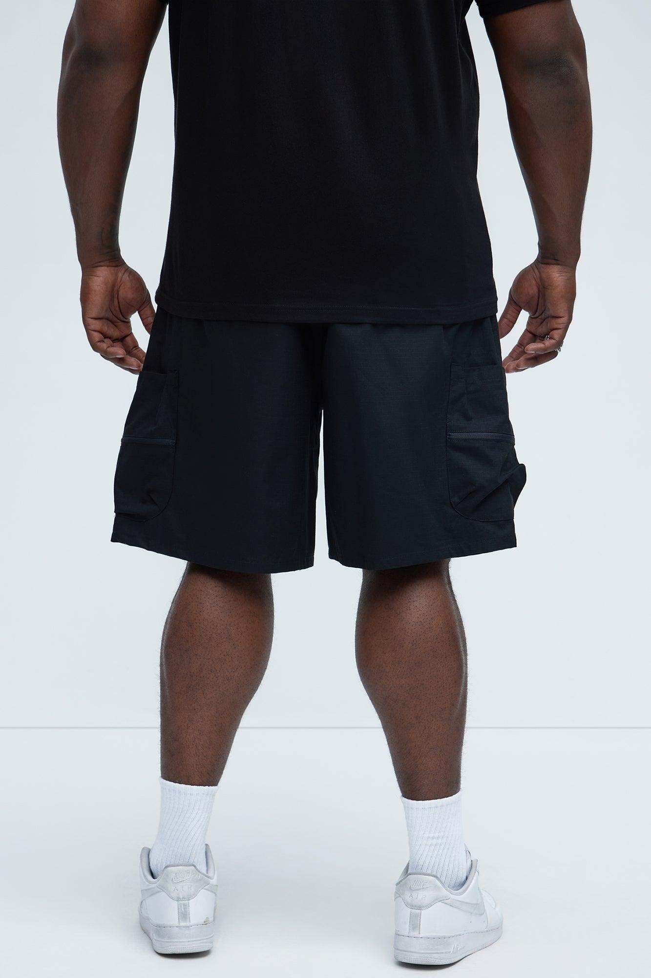 Stacked Ripstop Relaxed Cargo Shorts - Black Product Image