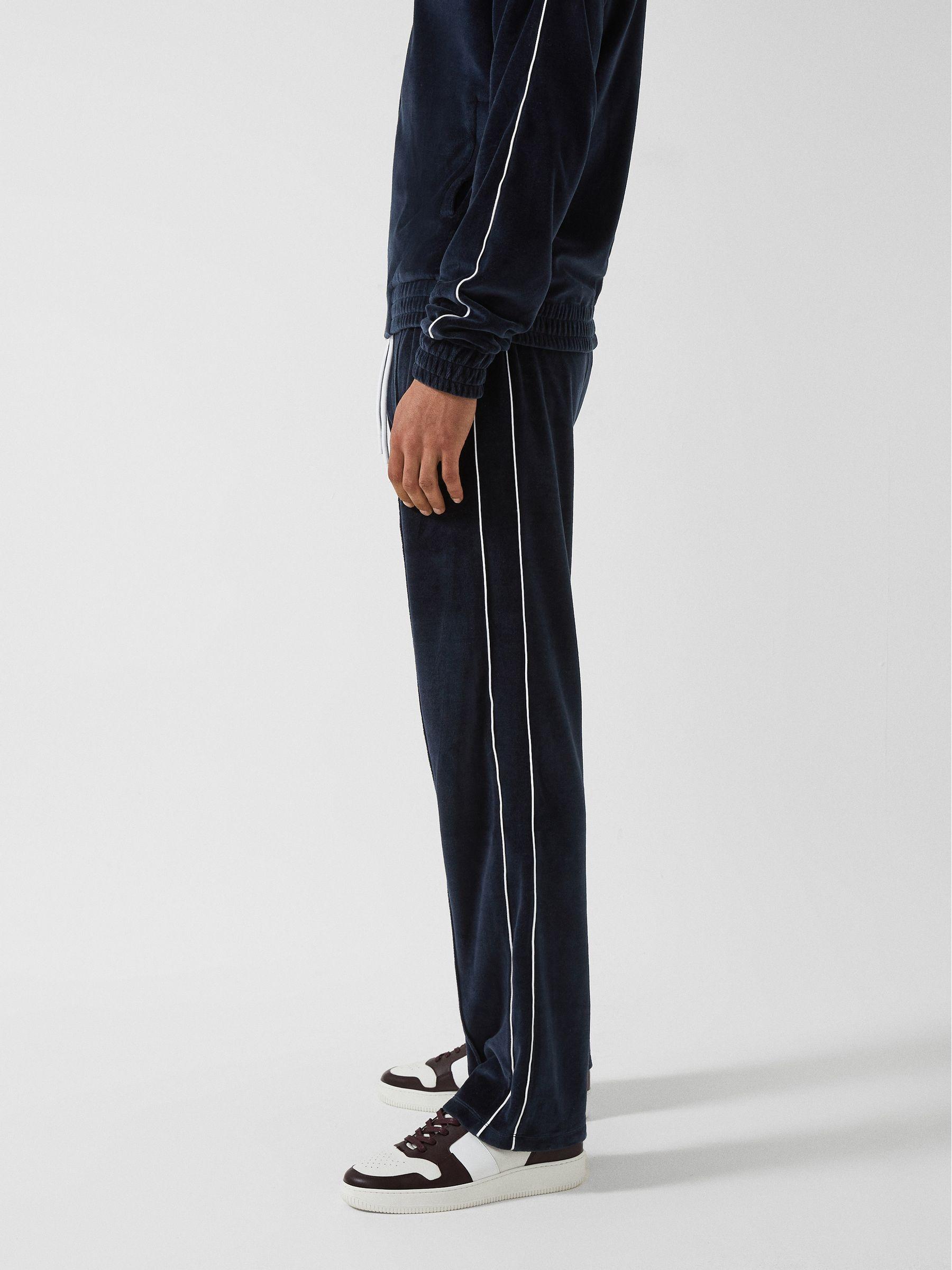 Velour Jogger With Piping in Navy Product Image