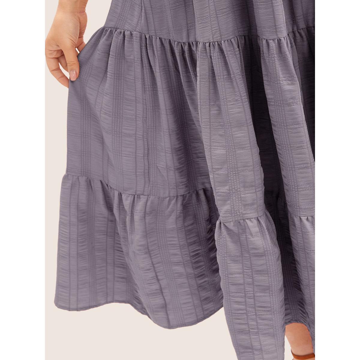 Plus Size Plain Ruched Drawstring Pocket Ruffle Tiered Dress Lilac Women Timeless Non V-neck Short sleeve Curvy Midi Dress BloomChic 22-24/3X Product Image