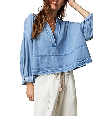 Free People Jude Denim V-Neck Long Puff Sleeve Pullover Product Image