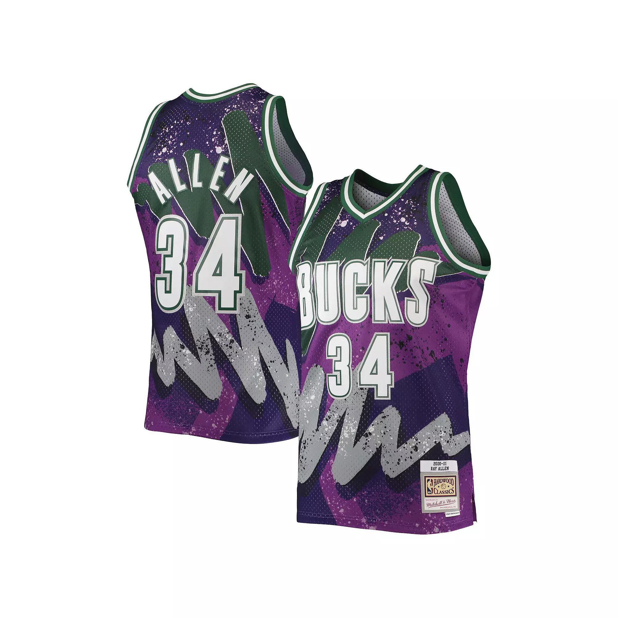 Men's Mitchell & Ness Ray Allen Purple Milwaukee Bucks Hardwood Classics 2000/01 Hyper Hoops Swingman Jersey, Size: XL Product Image