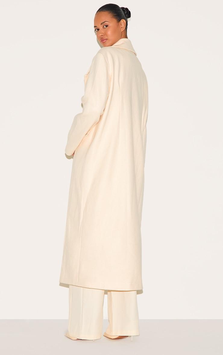 Ecru Wool Look Double Breasted Oversized Maxi Coat Product Image