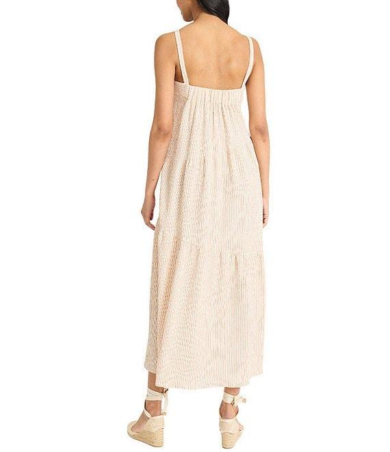 The Good Journey Woven Stripe Square Neck Asymmetrical Tiered Shift Midi Dress Product Image