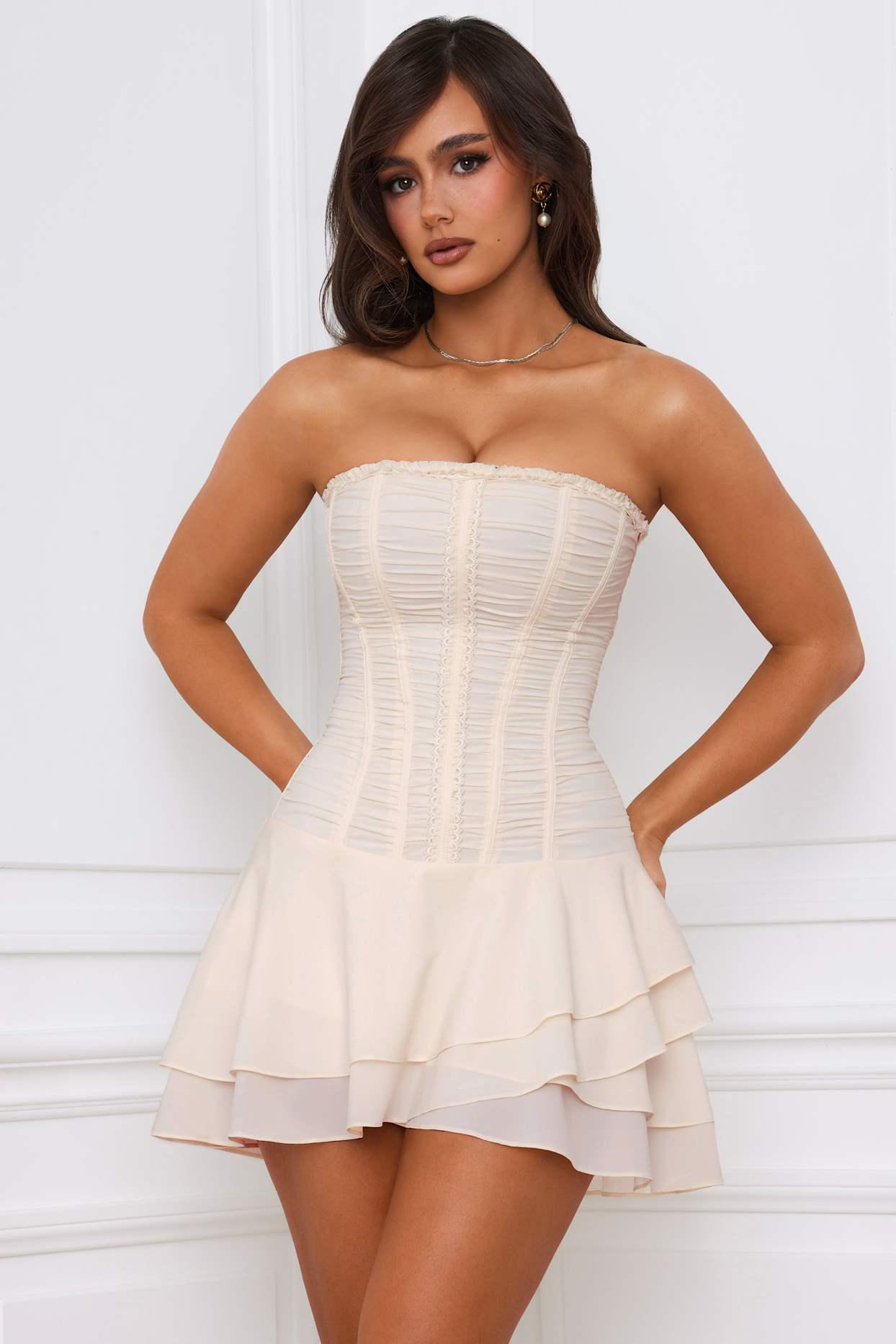 Bandeau Lace-Up Corset Mini Dress in Ivory Product Image