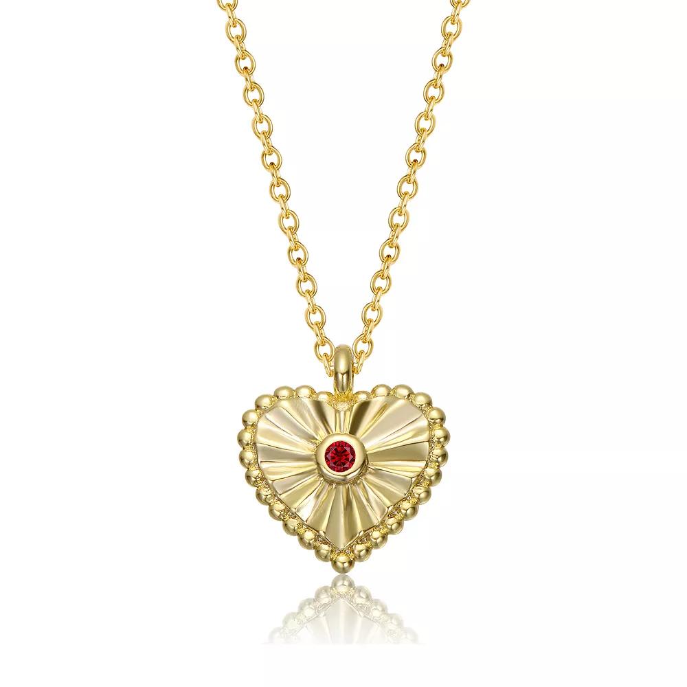 14K Gold Plated Bezel Set Cubic Zirconia Heart Pendant Necklace, Womens Gold Tone Red Product Image