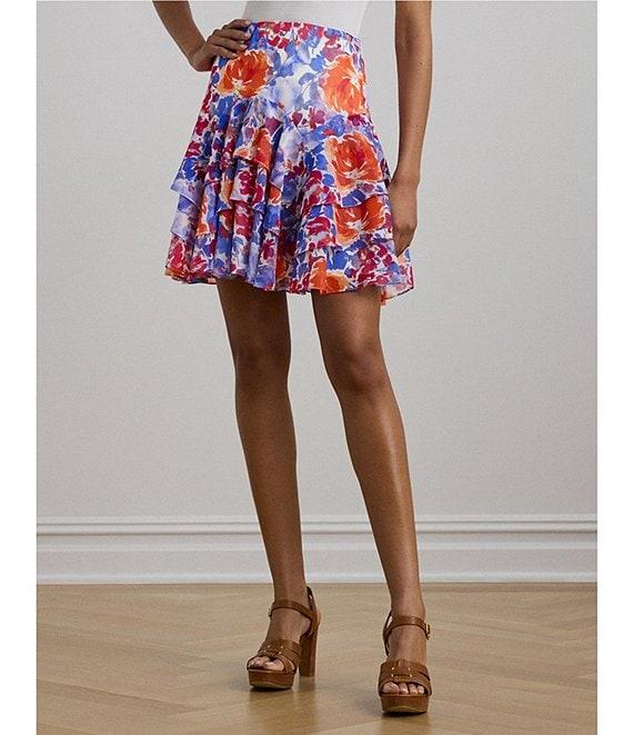 Lauren Ralph Lauren Crinkle Georgette Floral Print Tiered A-Line Skirt Product Image