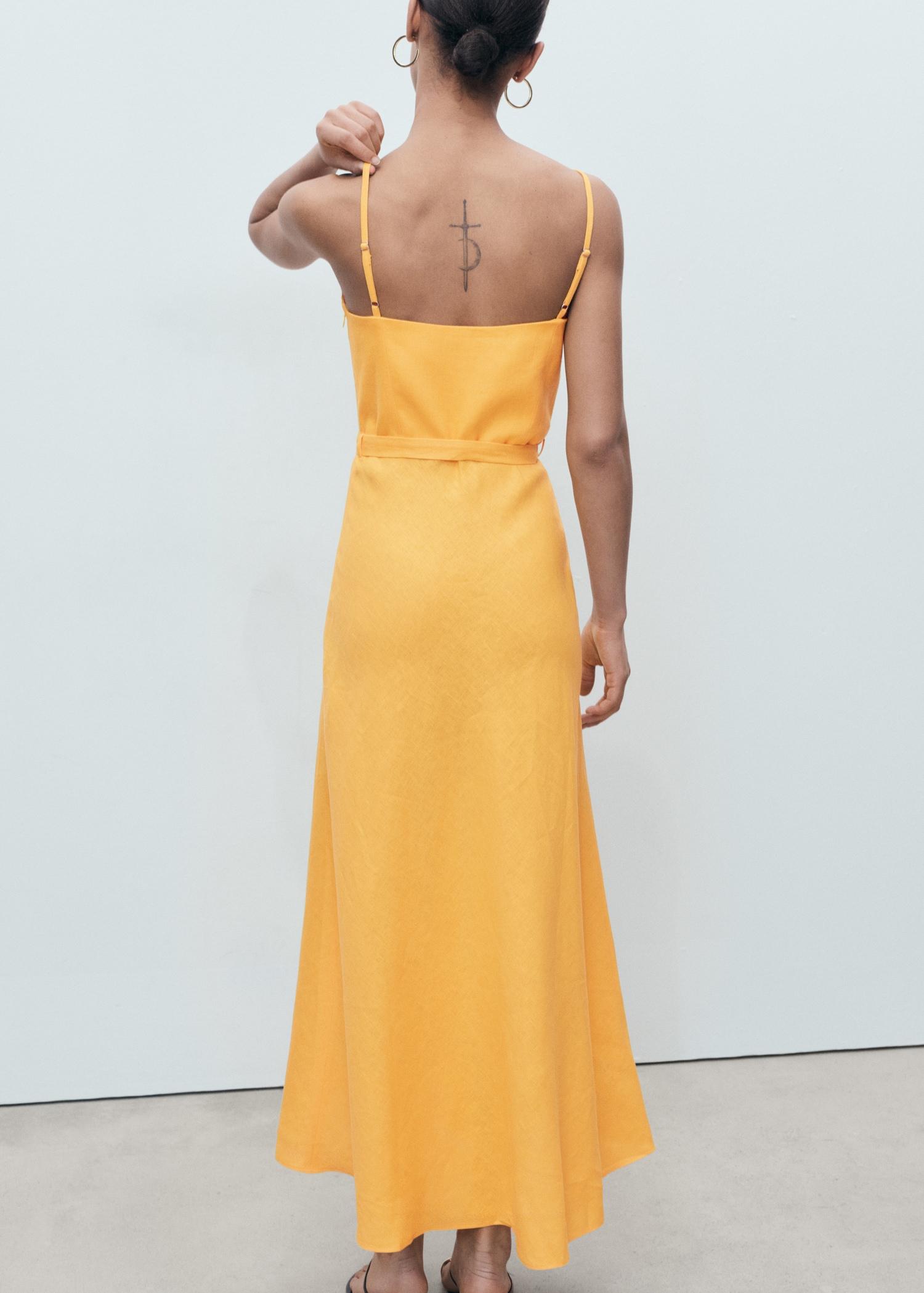 Bow linen-blend dress - Women | MANGO USA Product Image