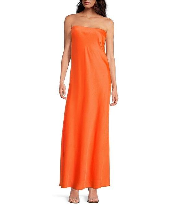 Gianni Bini Francesca Satin Strapless Slip Maxi Dress Product Image