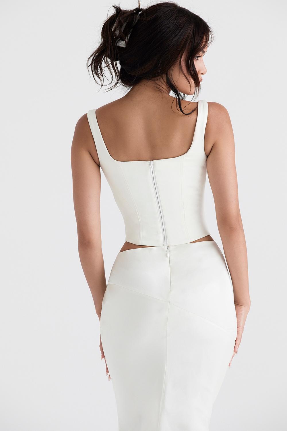 Rafa  ivory satin longline corset Product Image