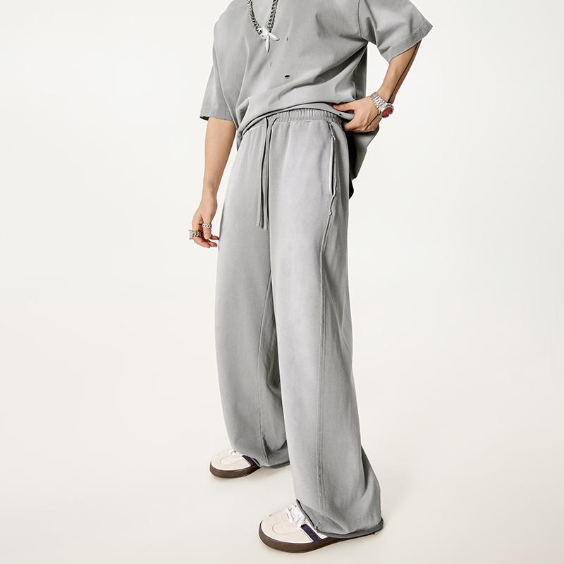 Vintage Washed Ragged-hem Wide-leg Sweatpants Product Image