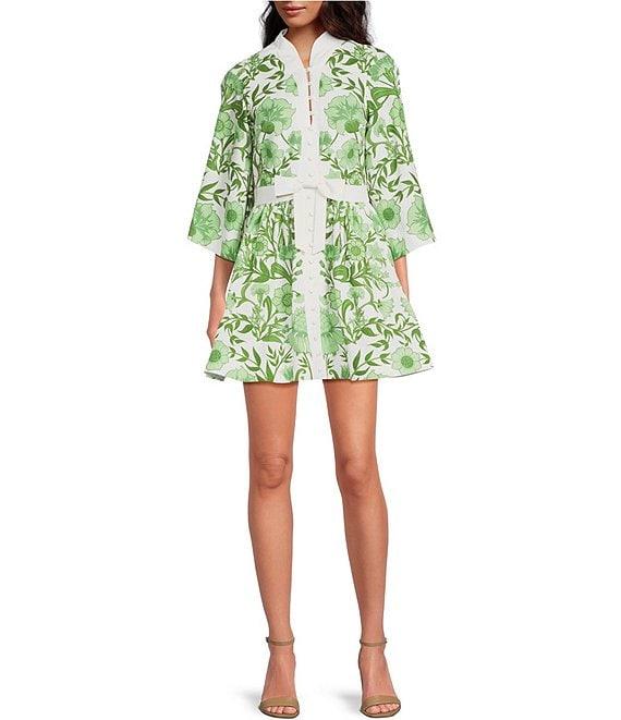 Mestiza New York Carmen Floral Print Mandarin Collar 3/4 Full Sleeve Mini A-Line Dress Product Image