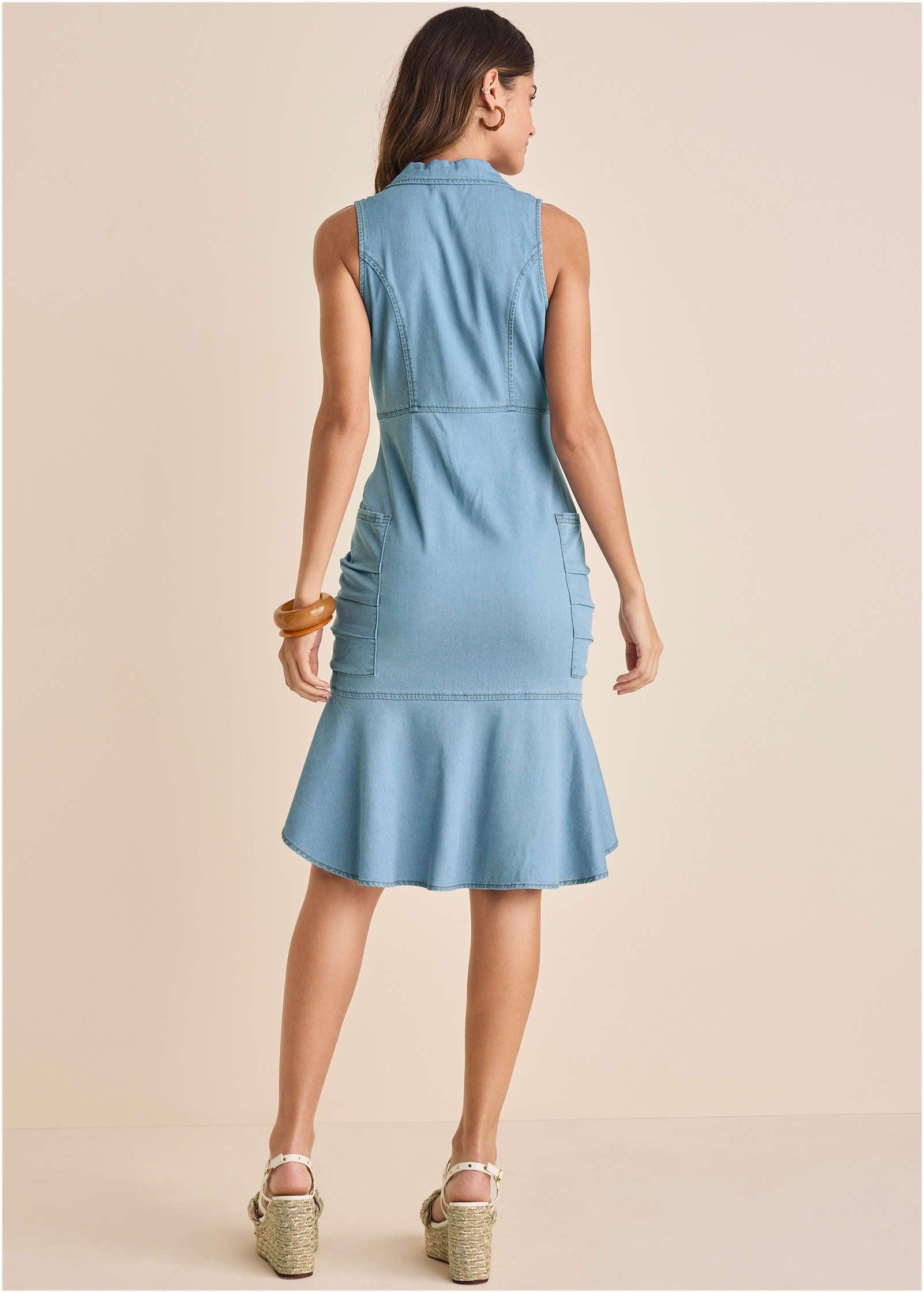 Denim Button Detail Dress  - Blue Product Image