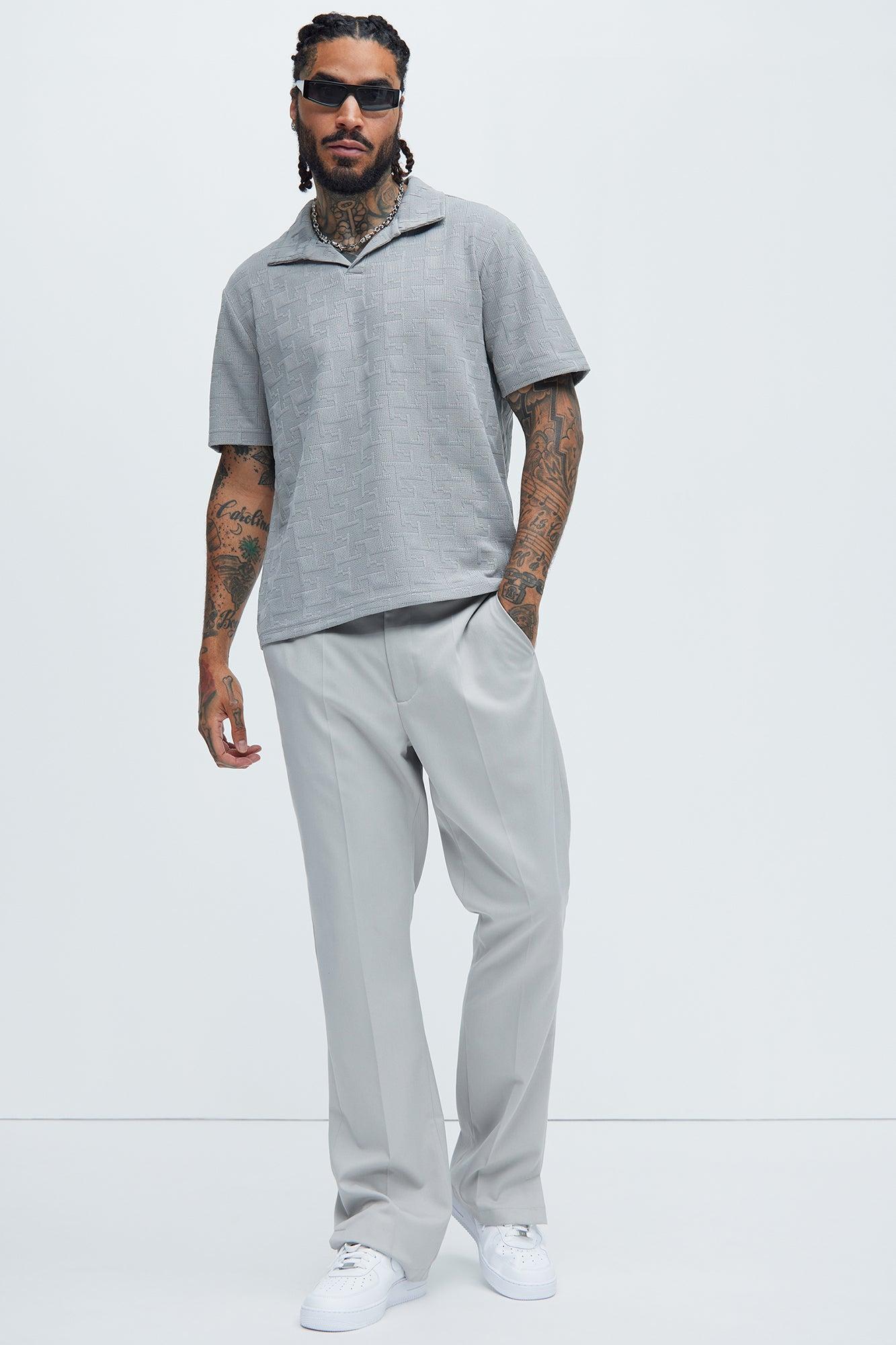 Ethel Textured Knit Johnny Collar Shirt - Grey Product Image