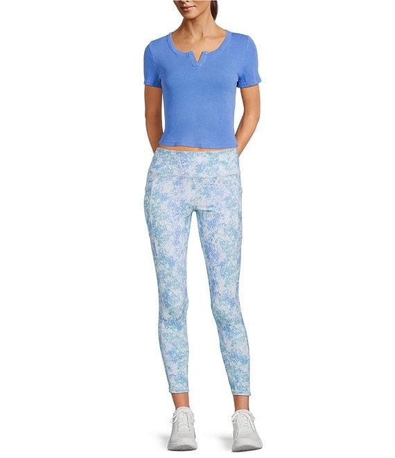 DKNY Sport by Donna Karan Ribbed Notched Crew Neck Short Sleeve Cropped Tee Product Image