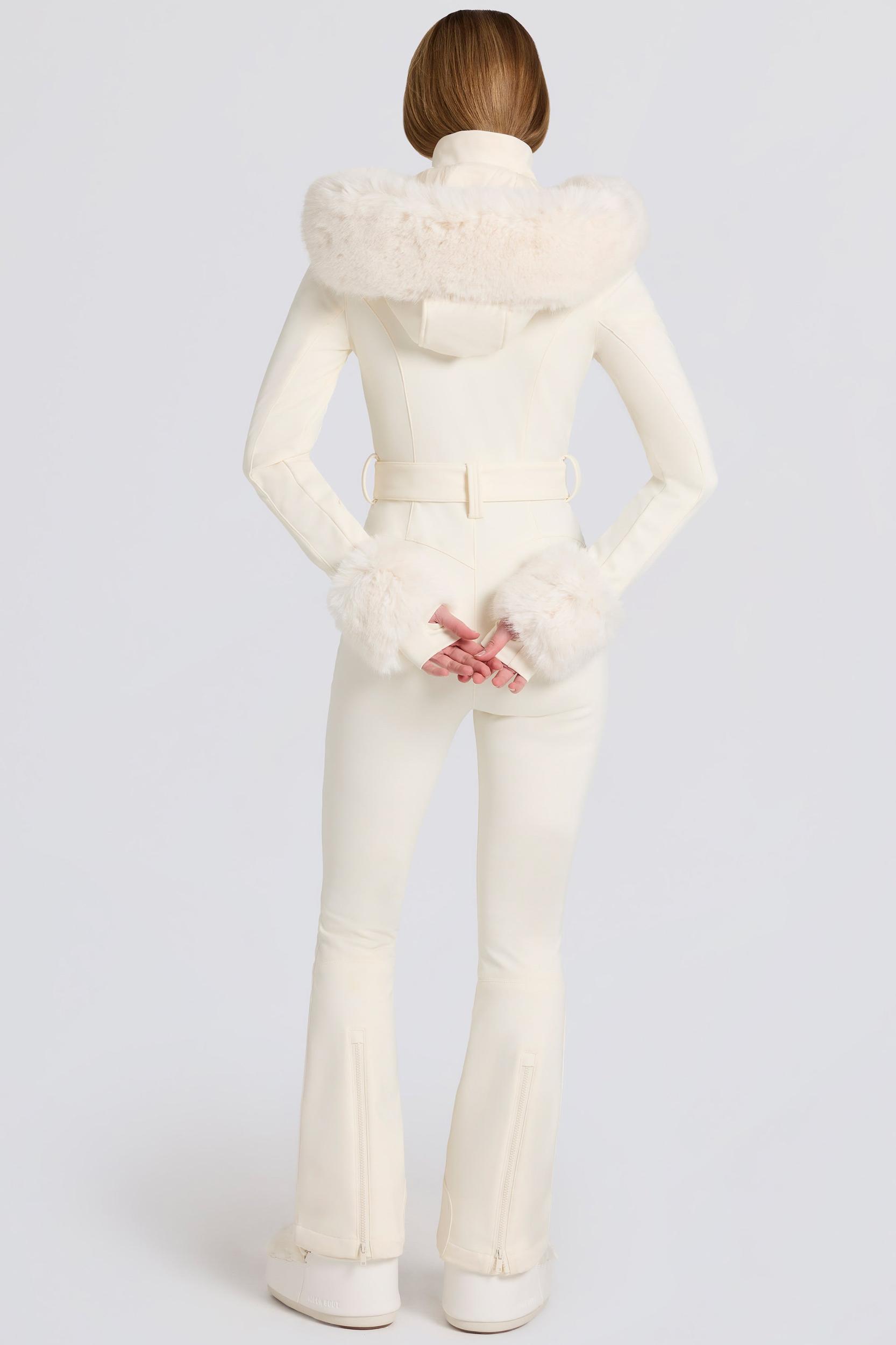 Waterproof Faux-Fur Hood Fitted Ski Suit in Ice Product Image