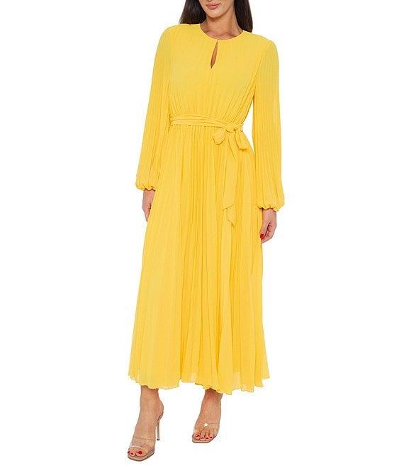 Marina Long Sleeve Pleated Chiffon Maxi Dress Product Image