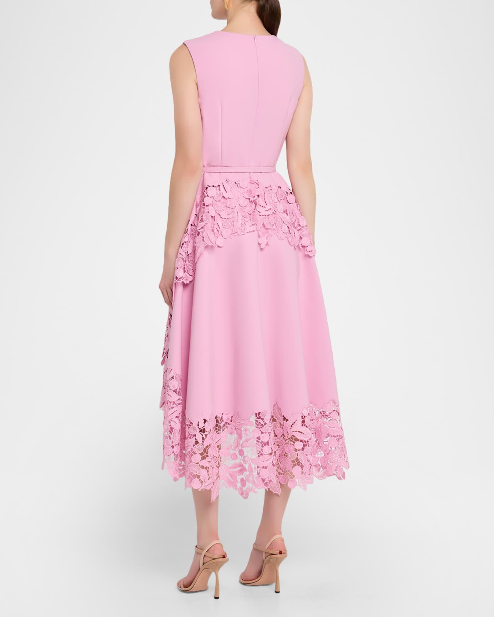 Sleeveless Cherry Guipure Embroidered High-Low Dress With Belt Product Image