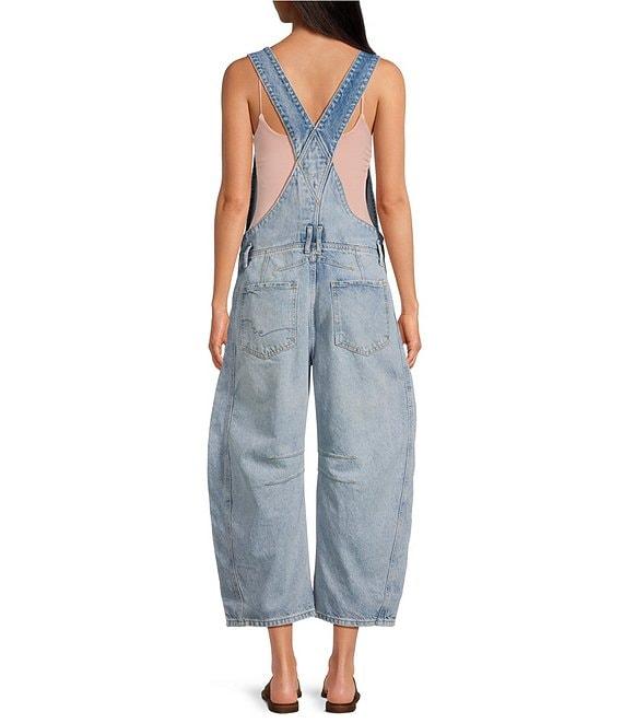 Free People We The Free Good Luck Denim Square Neck Barrel Leg Overalls Product Image
