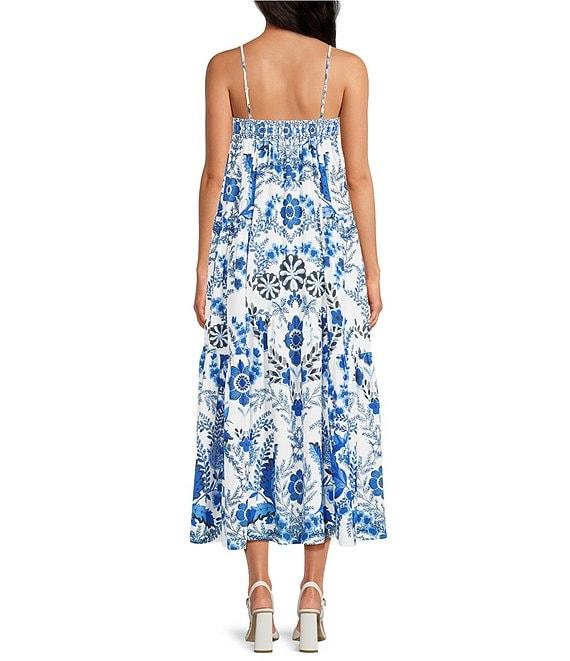 A Loves A Floral Woven Spaghetti Strap Square Neck Shift Flounce Midi Dress Product Image