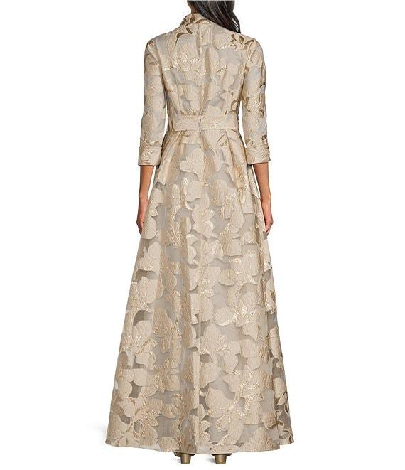 Alex Evenings Point Collar 3/4 Sleeves Long Jacquard Ballgown Product Image