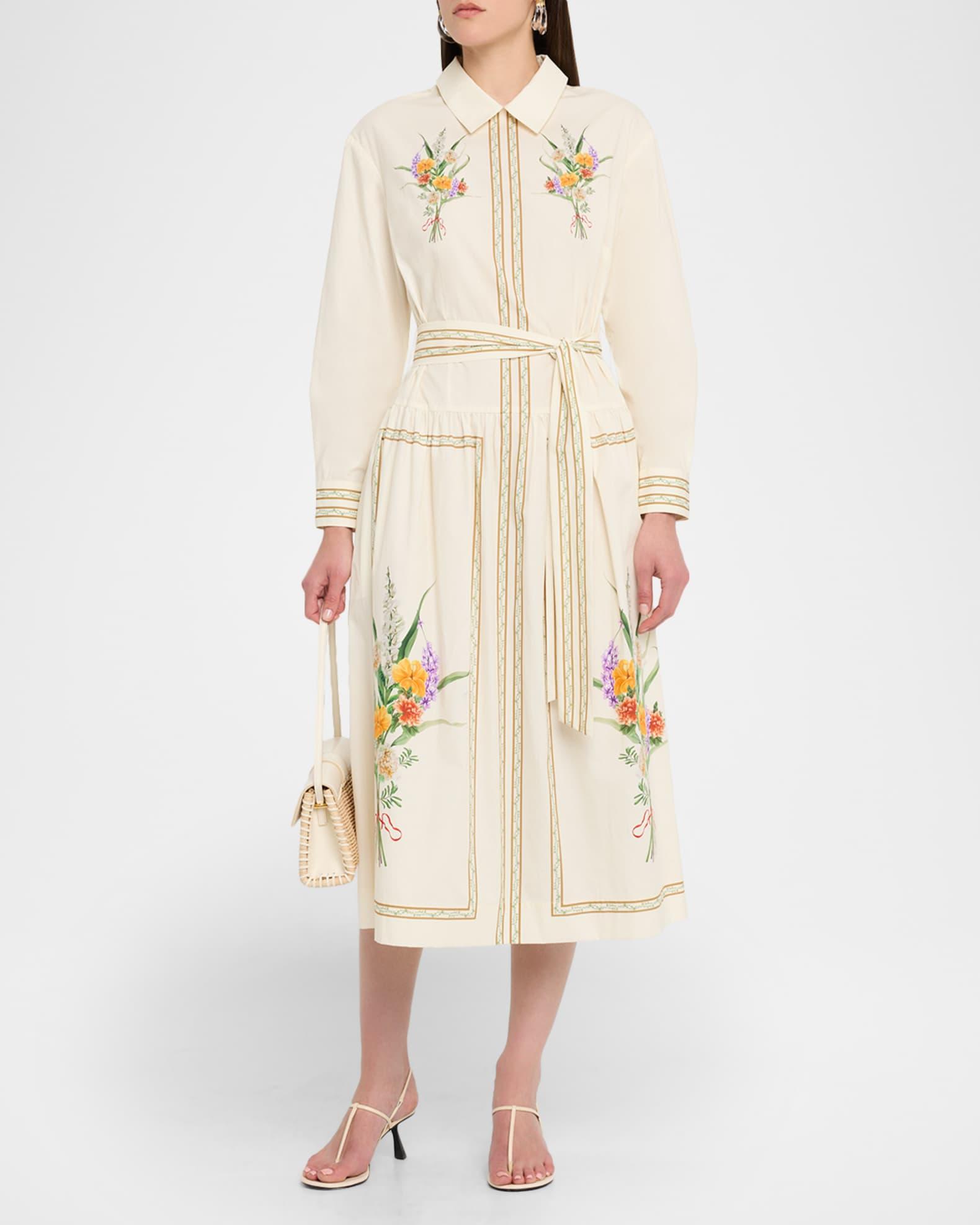 Floral-Print Cotton Midi Shirtdress Product Image