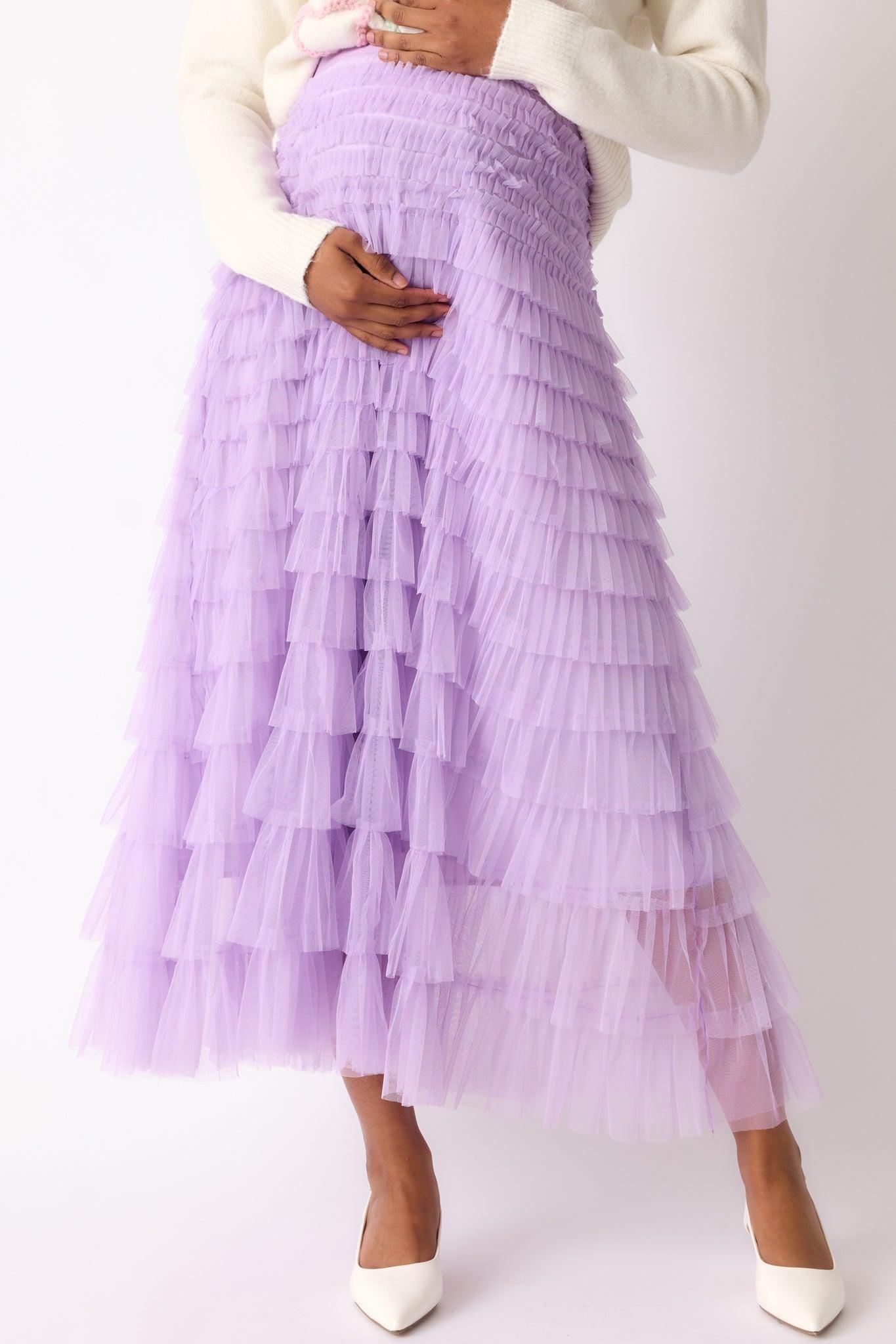 Garden Gathering Lavender Tiered Ruffle Tulle Maxi Skirt Product Image