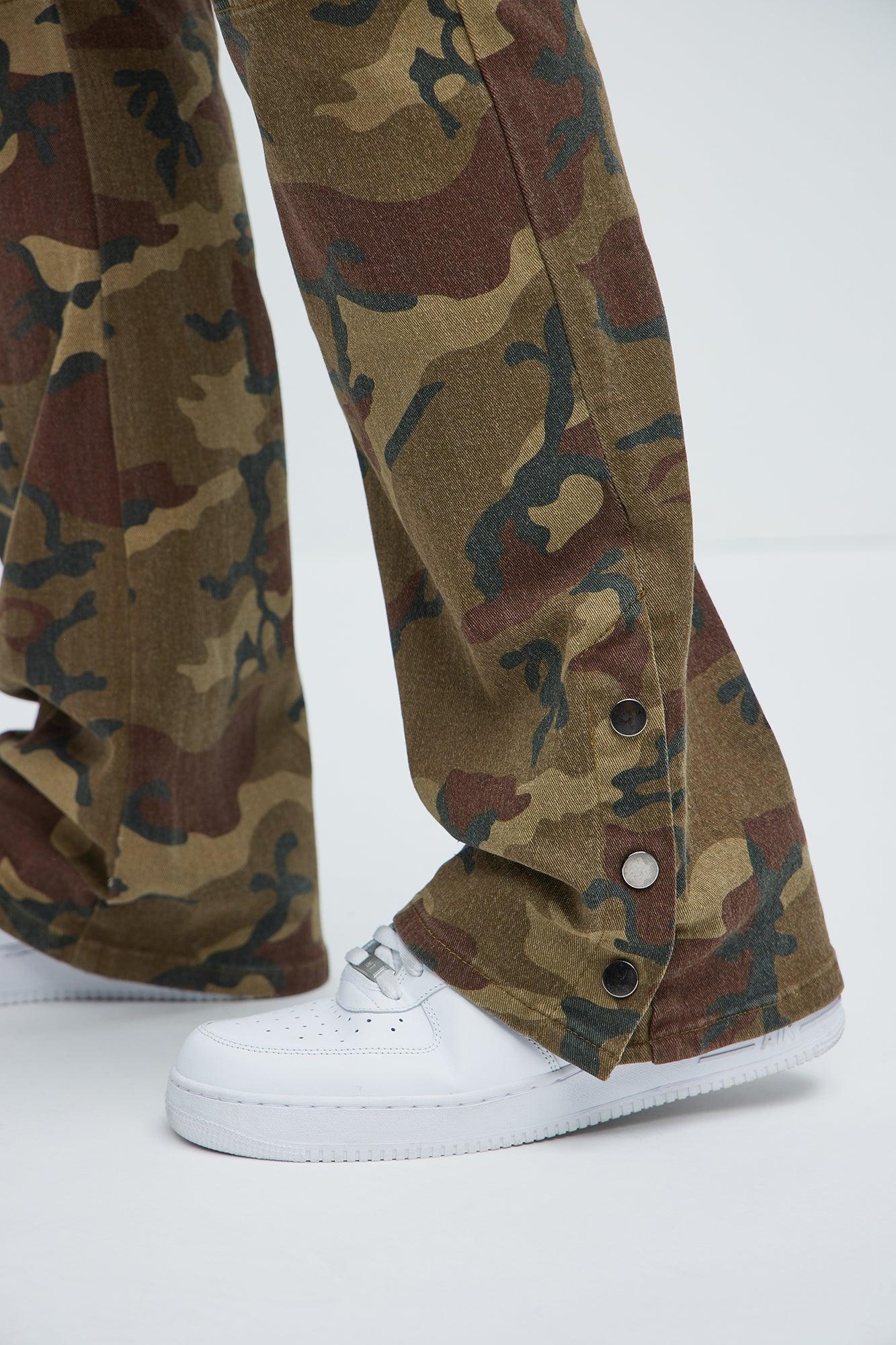 Snap At It Cargo Stacked Skinny Flare Pants - Camouflage Product Image