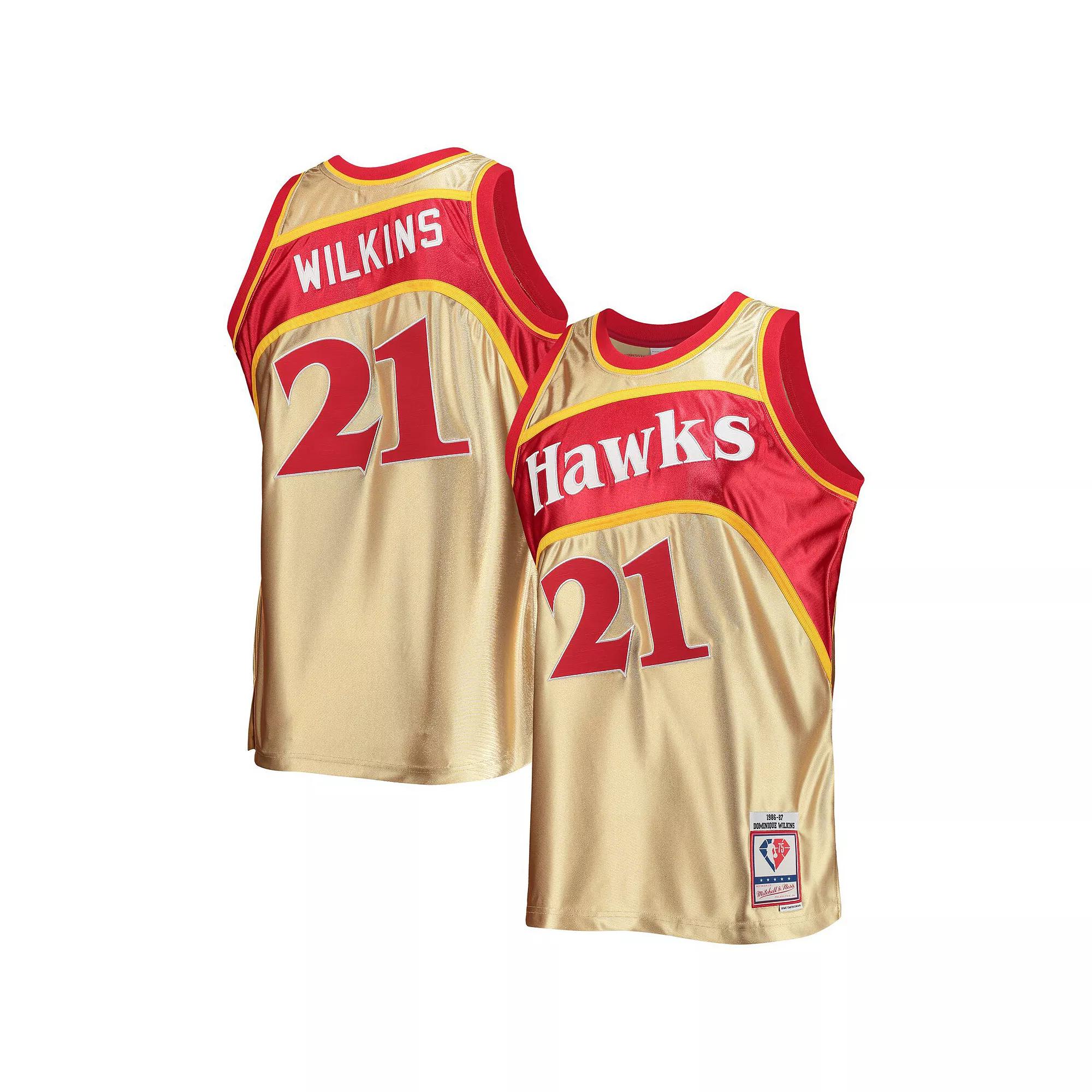 Men's Mitchell & Ness Dominique Wilkins Gold Atlanta Hawks 75th Anniversary 1986/87 Hardwood Classics Swingman Jersey, Size: Small Product Image