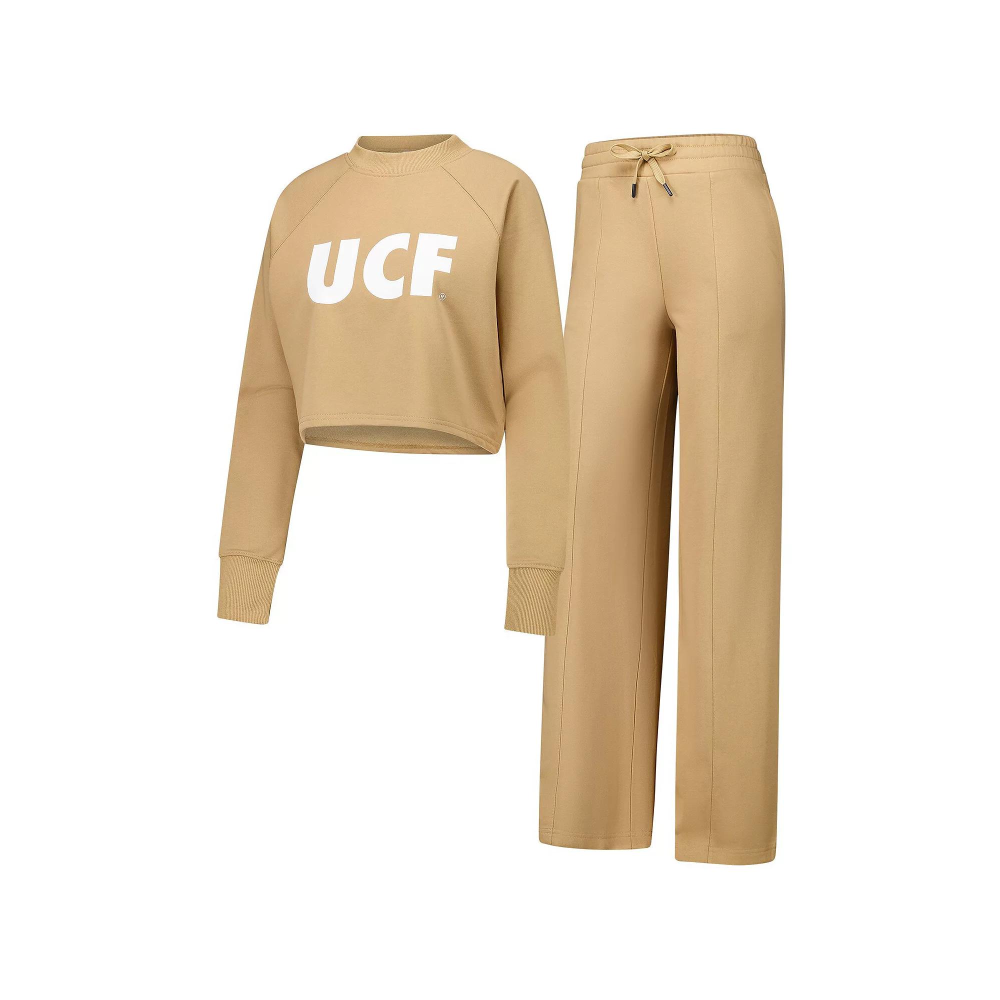 Womens Tan UCF Knights Raglan Cropped Sweatshirt & Sweatpants Set Product Image