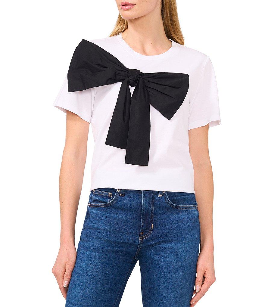 CeCe Crew Neck Short Sleeve Bow Tee Product Image