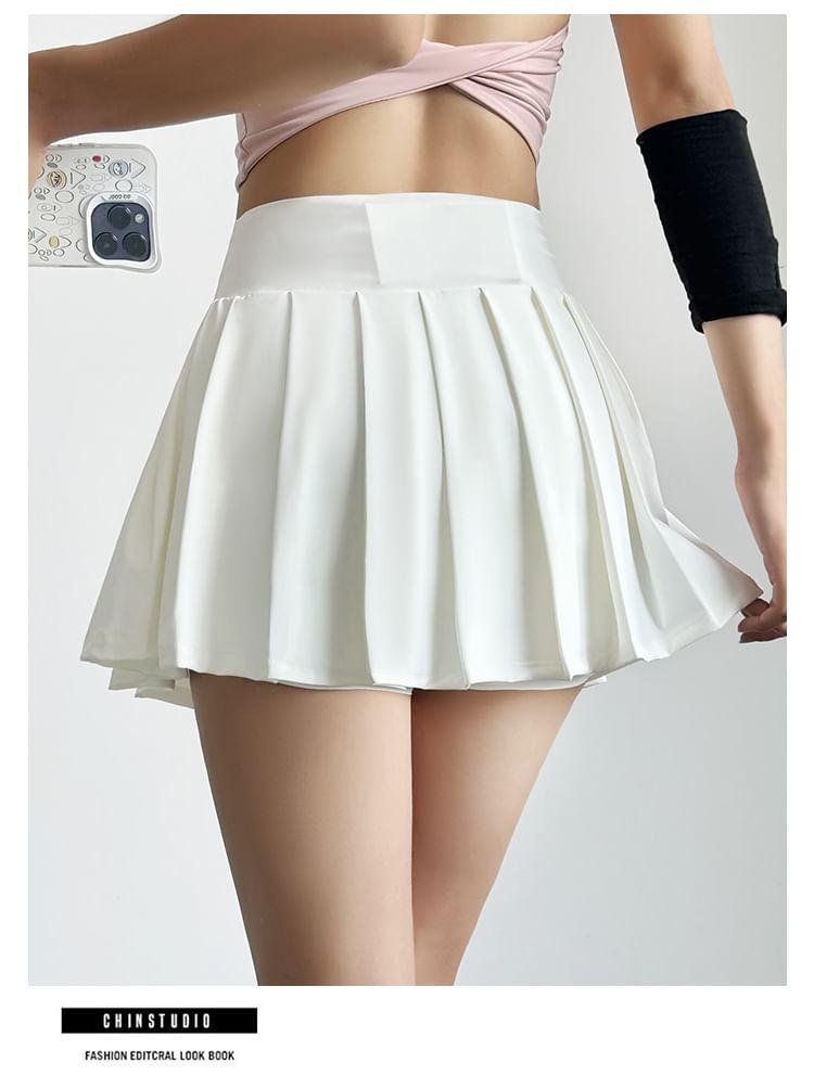 High Waist Sport Plain Pleated Skorts Product Image