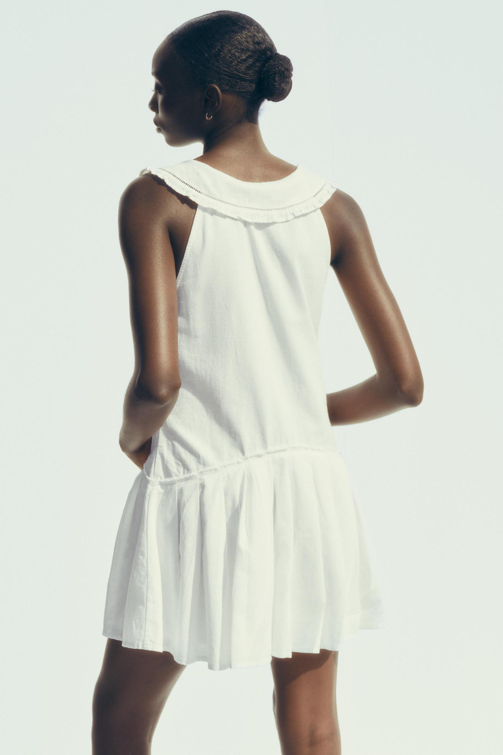 PLEATED PETER PAN COLLAR SHORT DRESS Product Image