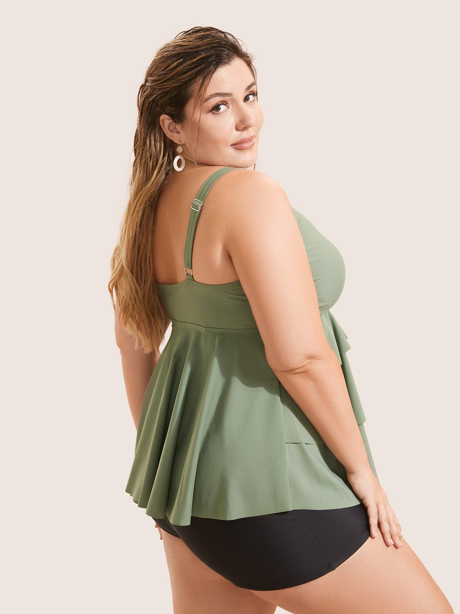 Knotted Front Ruffle Tiered Tankini Top Female Product Image