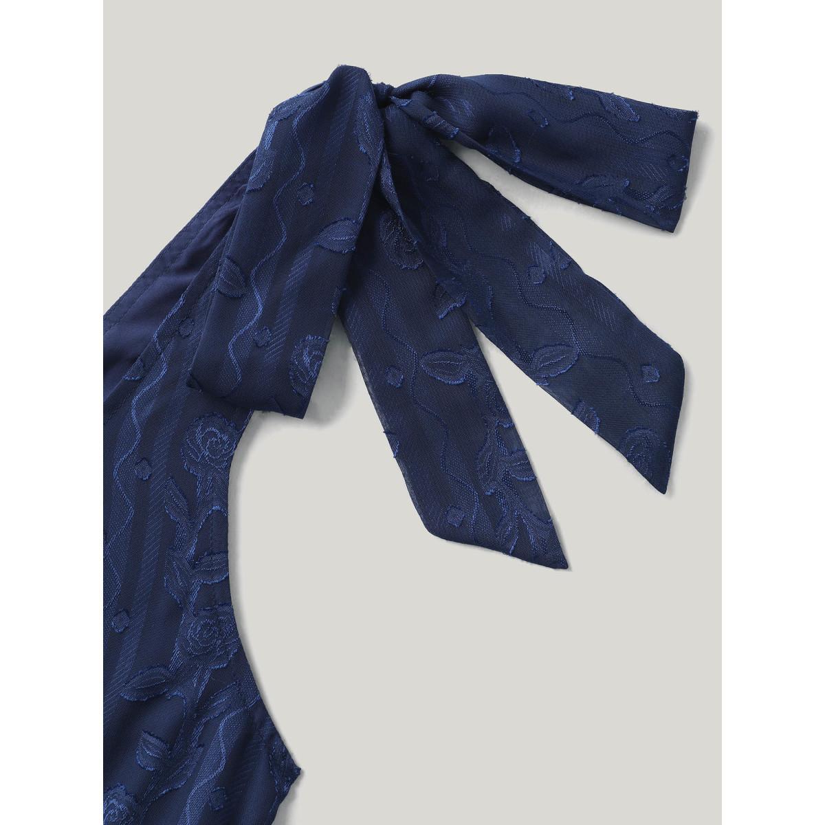 Plus Size Textured Shoulder Tie Cami Midi Dress DarkBlue Women Heart neckline Sleeveless Curvy BloomChic 30/6X Product Image