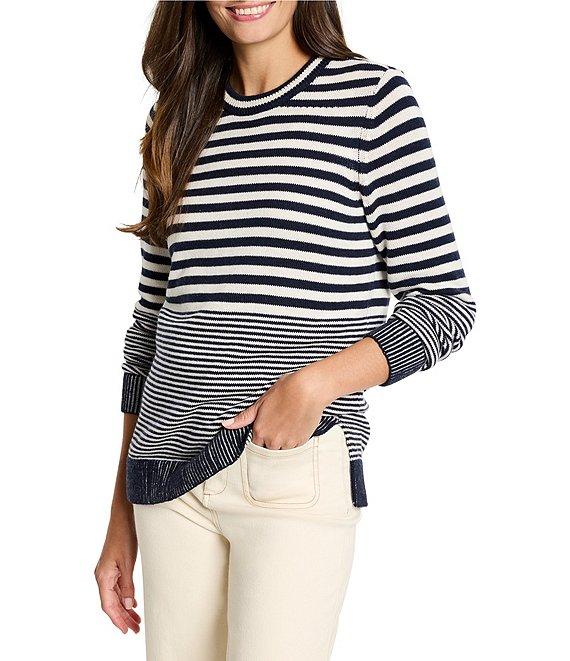 NIC + ZOE Cotton Cashmere Blend Stripe Round Neck Long Sleeve Sweater Product Image