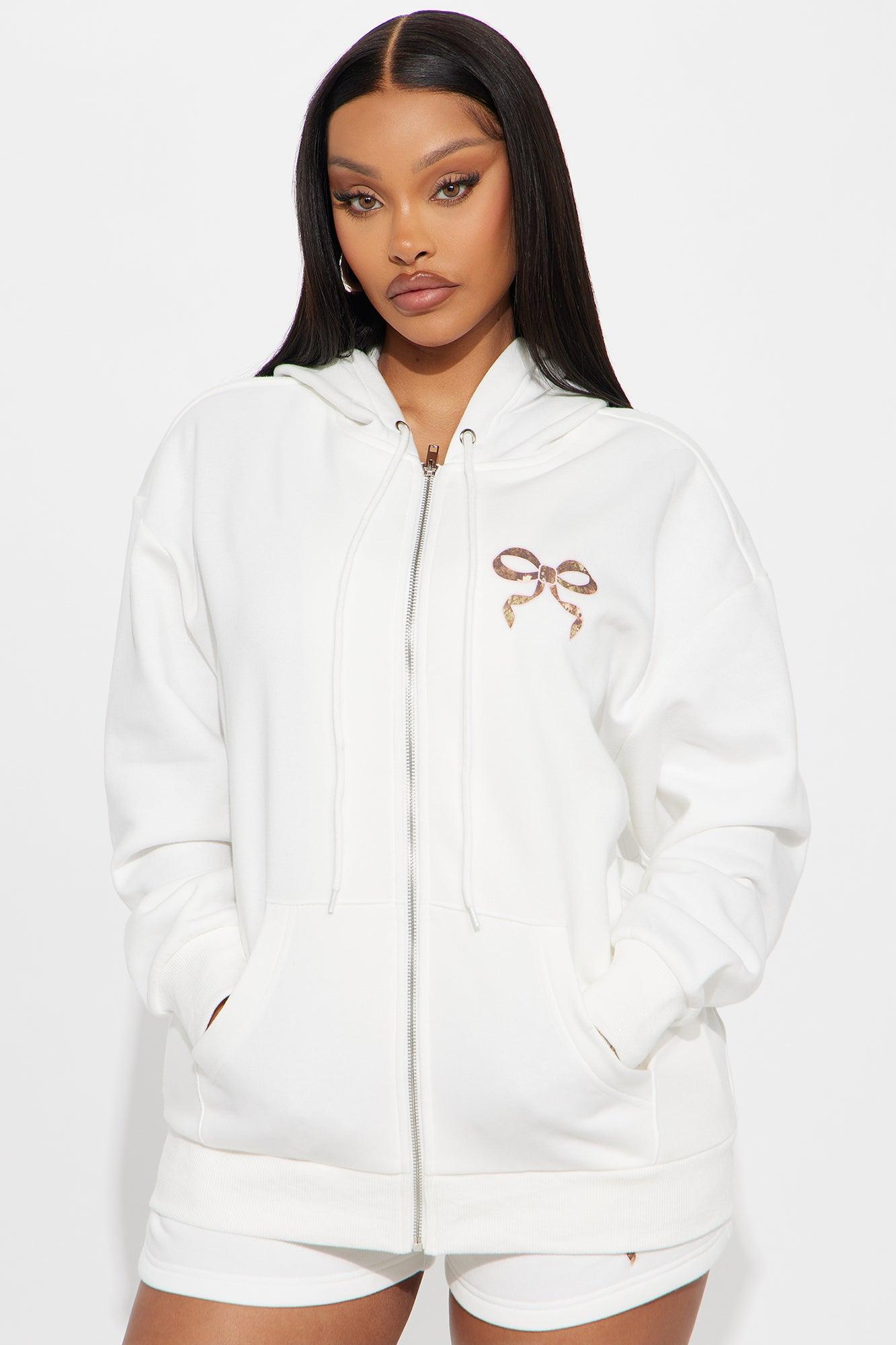 Wellness Club Bow Zip Hoodie - Ivory Female Product Image