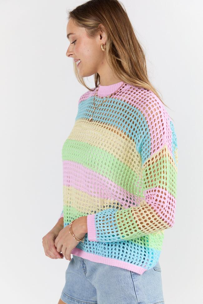 More To Come Open Knit Stripe Crew Neck Sweater FINAL SALE Product Image